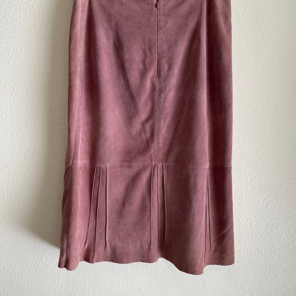 Banana Republic Suede/Leather Skirt Midi Pleated Flare SZ6 Mauve - Picture 4 of 7